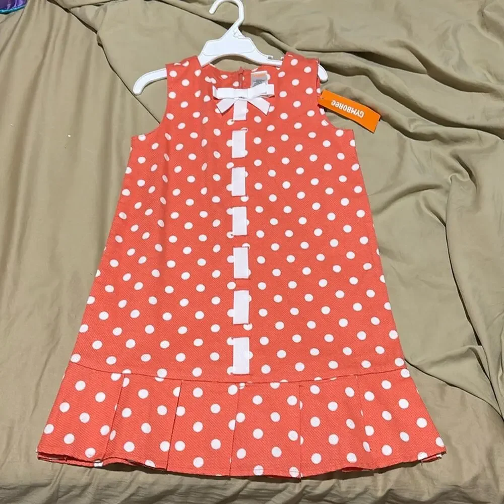 Gymboree 7 peach polka dot sleeveless drop waist dress bow detail nwt perfect